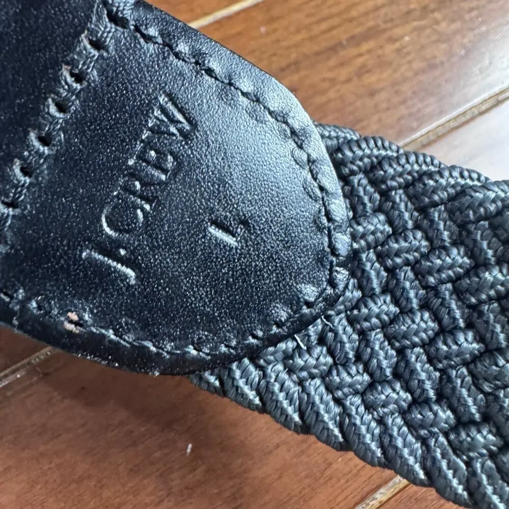 J. Crew Woven Elasticated Italian Leather Belt Adjustable Strap Black Size L NWT